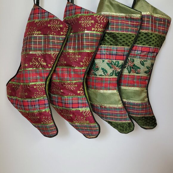 Red and Green Quilted Handmade‎ Christmas Stocking, NWT Plaid - Picture 2 of 5